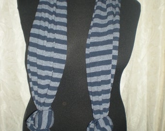 Lagenlook scarf Streifi butter soft blue and grey