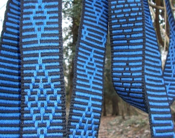 Handgewebter Gürtel - Inkle Loom - blau und schwarz