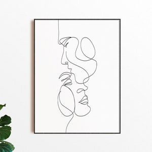 One Line Art Couple, DIGITAL DOWNLOAD, Line Art Couple, Minimal Wall Art, Face Line Art, Couple print, Line Art Print, Minimalist Wall Art