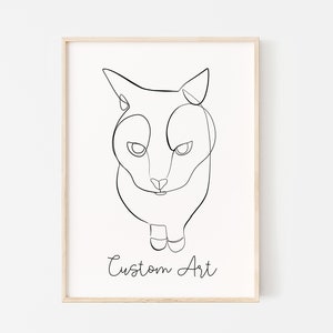 Custom Cat Drawing, DIGITAL ART PRINT, Art commission, Custom cat portrait, Pet line drawing, Minimal line art, Single line art