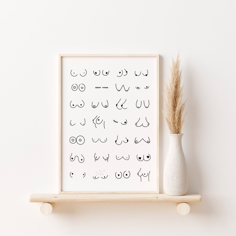 Boobs Printable Wall Art DIGITAL DOWNLOAD Boob Art Bathroom - Etsy