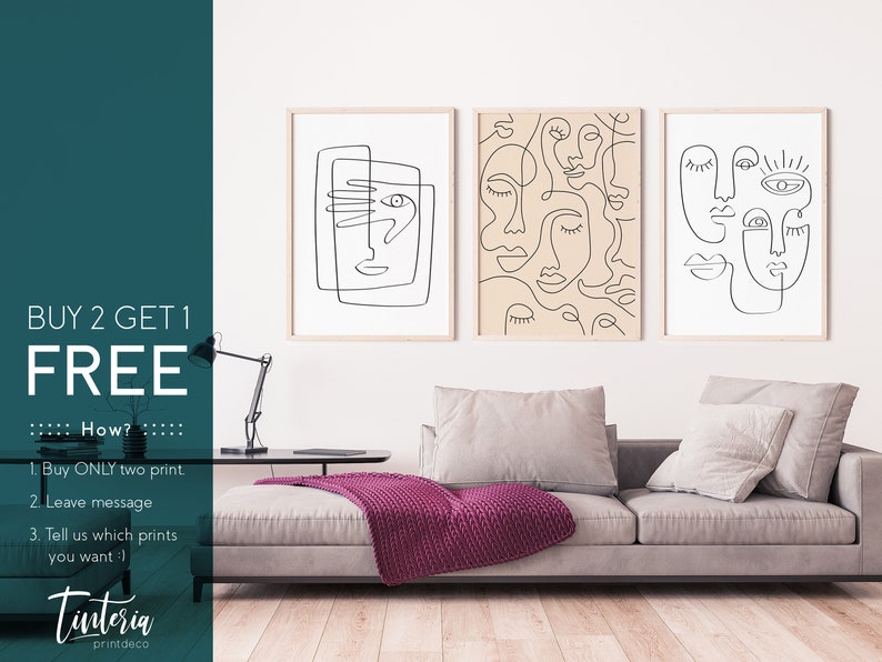 Set of 3 prints One Line Faces Line Art Face Continuous Line Art Face Line Art Minimal Wall Art DOWNLOAD INSTANT Digital art