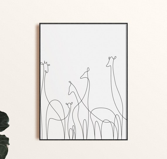 Minimal Outline DIGITAL DOWNLOAD Print Black Lines Safari Sketch Minimalist Animal Drawing Giraffe Line Wall Art Modern Room Decor