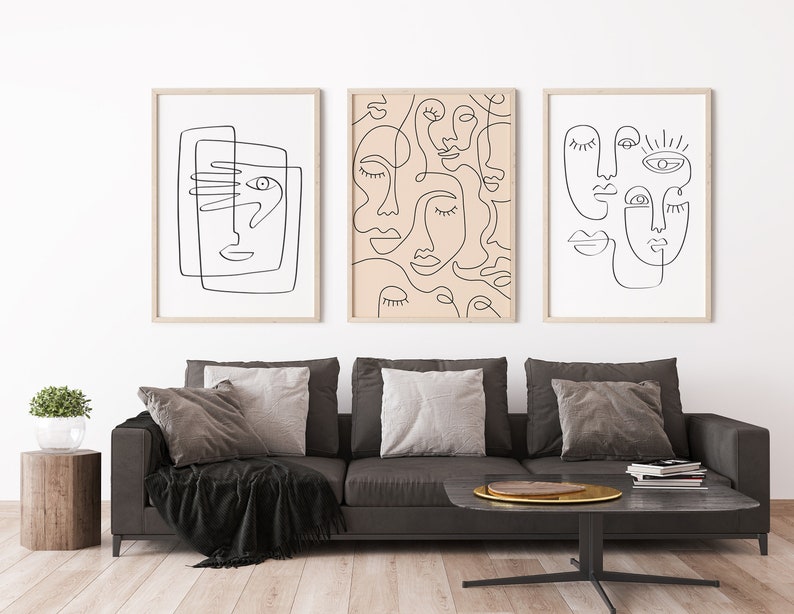 Set of 3 prints One Line Faces Line Art Face Continuous Line Art Face Line Art Minimal Wall Art DOWNLOAD INSTANT Digital art