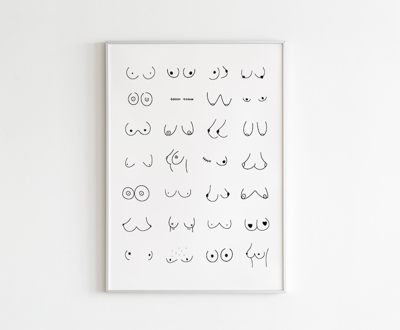 Boobs Printable Wall Art, DIGITAL DOWNLOAD, Boob art, Bathroom wall art, Nude art, Feminist print, Body positive art, Nude woman print 