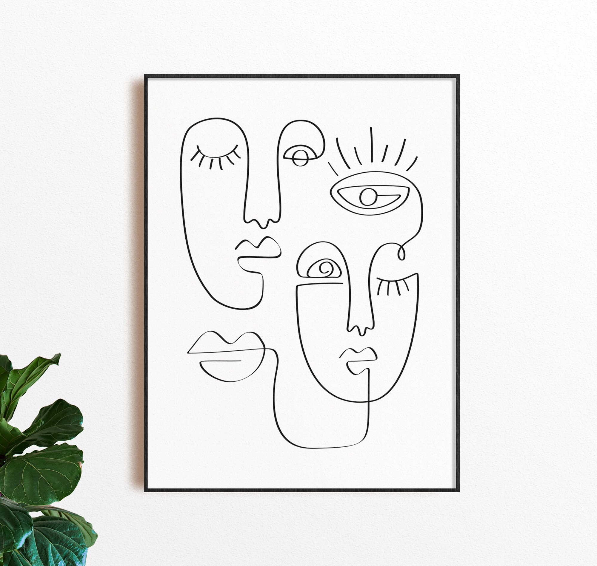 One Line Face Art One Line Faces Art Print DOWNLOAD INSTANT Line Art Minimal - Etsy Denmark