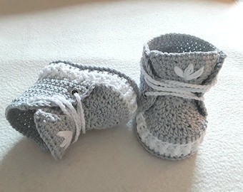 Baby shoes/sneakers crocheted cotton gift for birth baptism unisex girl boy