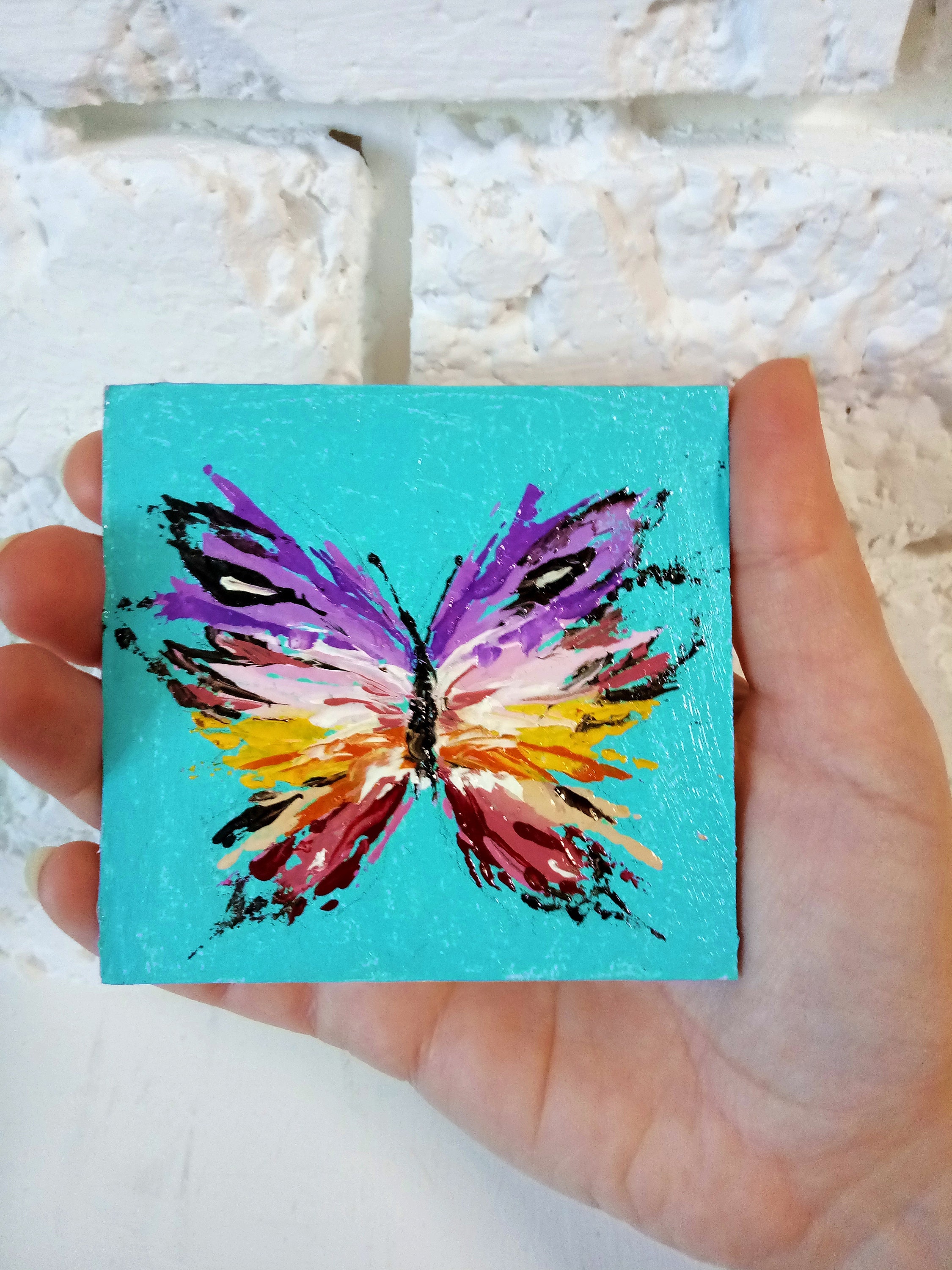 Abstract Butterfly Painting ACEO Original Oil Art Butterfly Etsy
