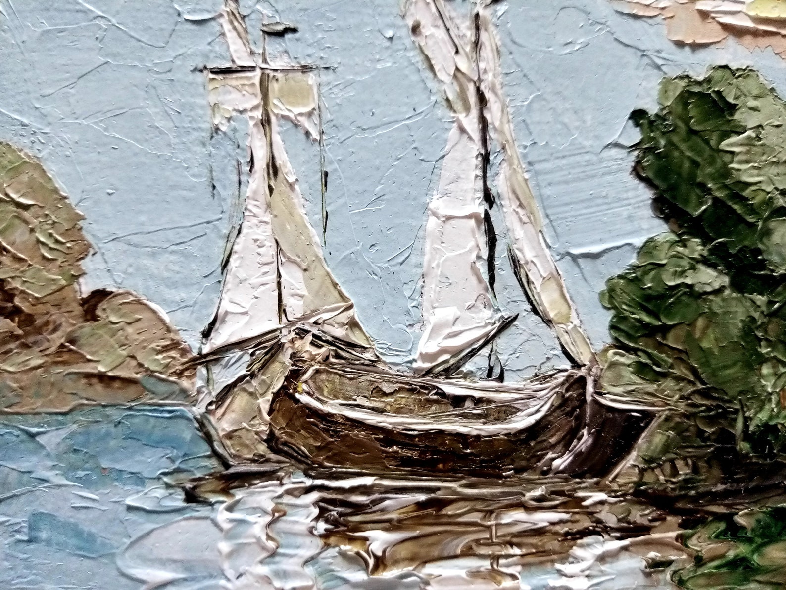Sailboat Painting Impasto Original Art Seascape Artwork Boat Etsy