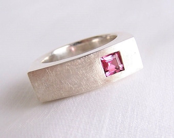 Pink tourmaline ring made of silver, size 63, pink, wide silver ring for women, unique piece by Unikatmeister, goldsmith jewelry, unique jewelry