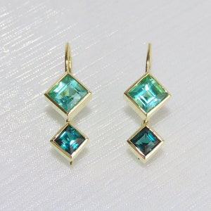 Mint green indigolite tourmaline earrings made of 585 gold, green blue drop earrings, unique piece, goldsmith&#39;s jewelry, unique jewelry
