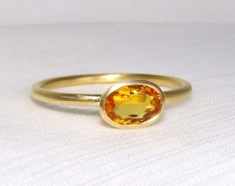 Gouden berilring gemaakt van 750 goud, 18k gouden ring met beryl, verlovingsring gele steen