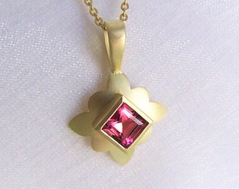 Tourmaline pendant made of 585 gold, pink chain, pink, unique piece by Unikatmeister
