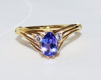 Tanzanite ring made of 750 gold, width 51, engagement ring, blue stone, unique piece