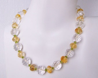 Rock crystal necklace with citrine and peridot made of silver