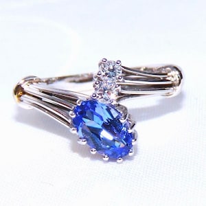 Tanzanite ring in 18k white gold, size 52.5, diamond, engagement ring, unique piece, goldsmith&#39;s jewelry, unique jewelry