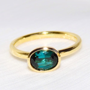 Blue-green indigolite tourmaline ring made of 750 gold, gold ring 18k, W 57, unique jewelry from the goldsmith