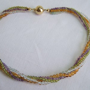 Bunte Edelsteinkette aus Citrin, Aquamarin, Amethyst und Peridot, gedrehte Kette, Vintage Kette Einzelstück Bild 8