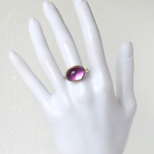 Amethyst cabochon ring made of 750 gold and silver, lilac, large stone image 8