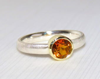 Yellow tourmaline ring made of silver and 585 gold, width 56.5, unique piece by Unikatmeister, goldsmith jewelry, unique jewelry