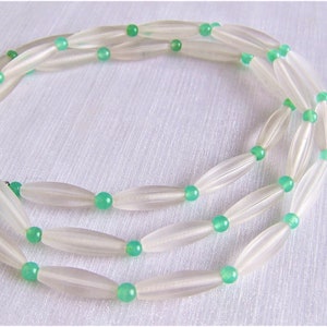Long rock crystal necklace, chrysoprase necklace, white necklace, gemstone necklace, unique piece