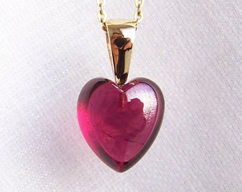 Rhodolite garnet pendant 585 rose gold, red heart pendant, cabochon pendant, red heart
