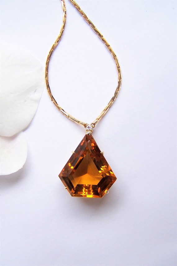 Collier Fantaisie En Citrine Naturelle - Longueur 42 Cm, Pierre Jaune, Neuf Sans Emballage