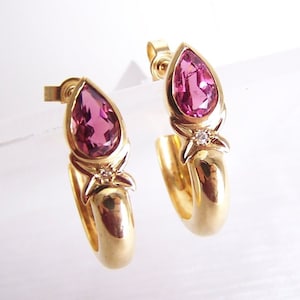 Pink tourmaline earrings made of 750 gold, 18K hoop earrings, goldsmith jewelry, unique jewelry, unique piece of jewelry from the goldsmith