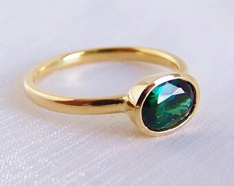 blue-green tourmaline ring made of 750 gold, width 57, petrol ring, unique piece