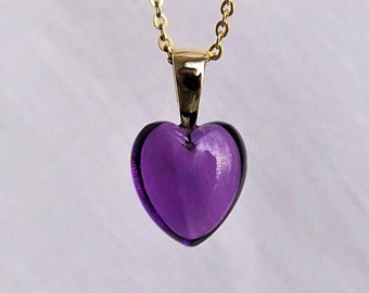 Amethyst heart pendant with 585 gold, purple gemstone, cabochon heart necklace, unique piece by Unikatmeister