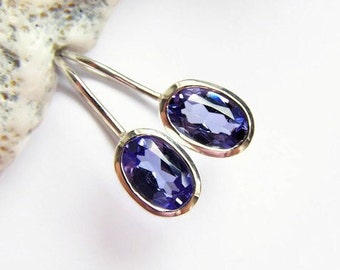 Tanzanite earrings made of silver, hanging earrings blue, earrings blue stone