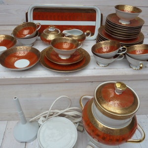 Coffee service, 31 pieces, 1950s, with coffee machine, rockabilly