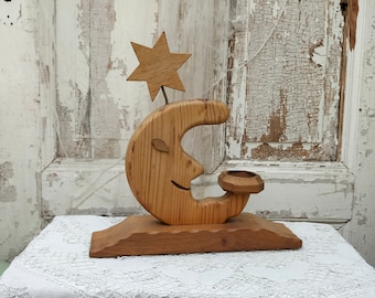 Wooden moon candle holder