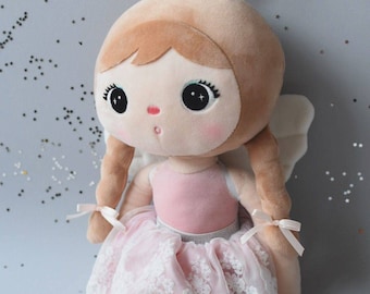 Kuscheltier mit Namen Mädchen Puppe Ballerina Engel rosa personalisiert Baby Geschenk Geburt Taufe Babyshower Stofftier Geschenk