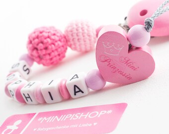 Schleife ★ Mädchen ★ Baby ★ rosa Schnullerkette mit Namen ★ MINI Prinzessin