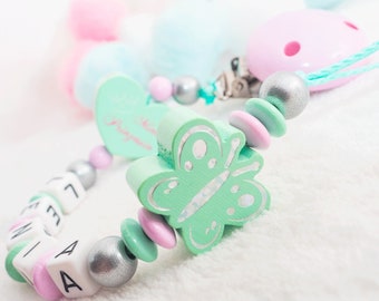 Schleife ★ Mädchen ★ Baby ★ rosa Schnullerkette mit Namen ★ MINI Prinzessin