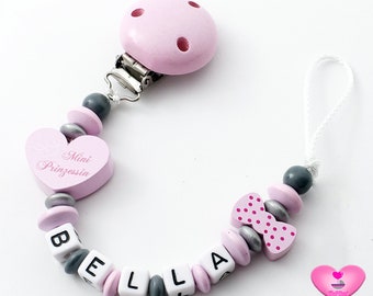 Schnullerkette mit Namen ★ MINI Prinzessin ★ Mädchen ★ Baby ★ rosa Glitzer ★