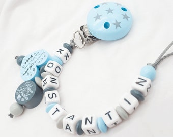 Junge Stern blau Doppelname Teddy Schnullerkette mit Doppelnamen