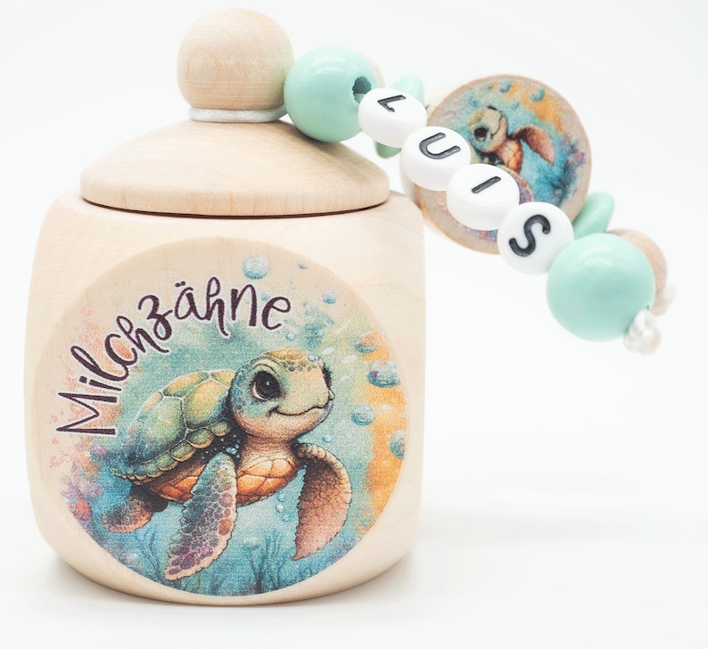 Milk tooth box personalized with name TURTLE boy girl gift milk teeth tooth box storage milk teeth tooth fairy image 5