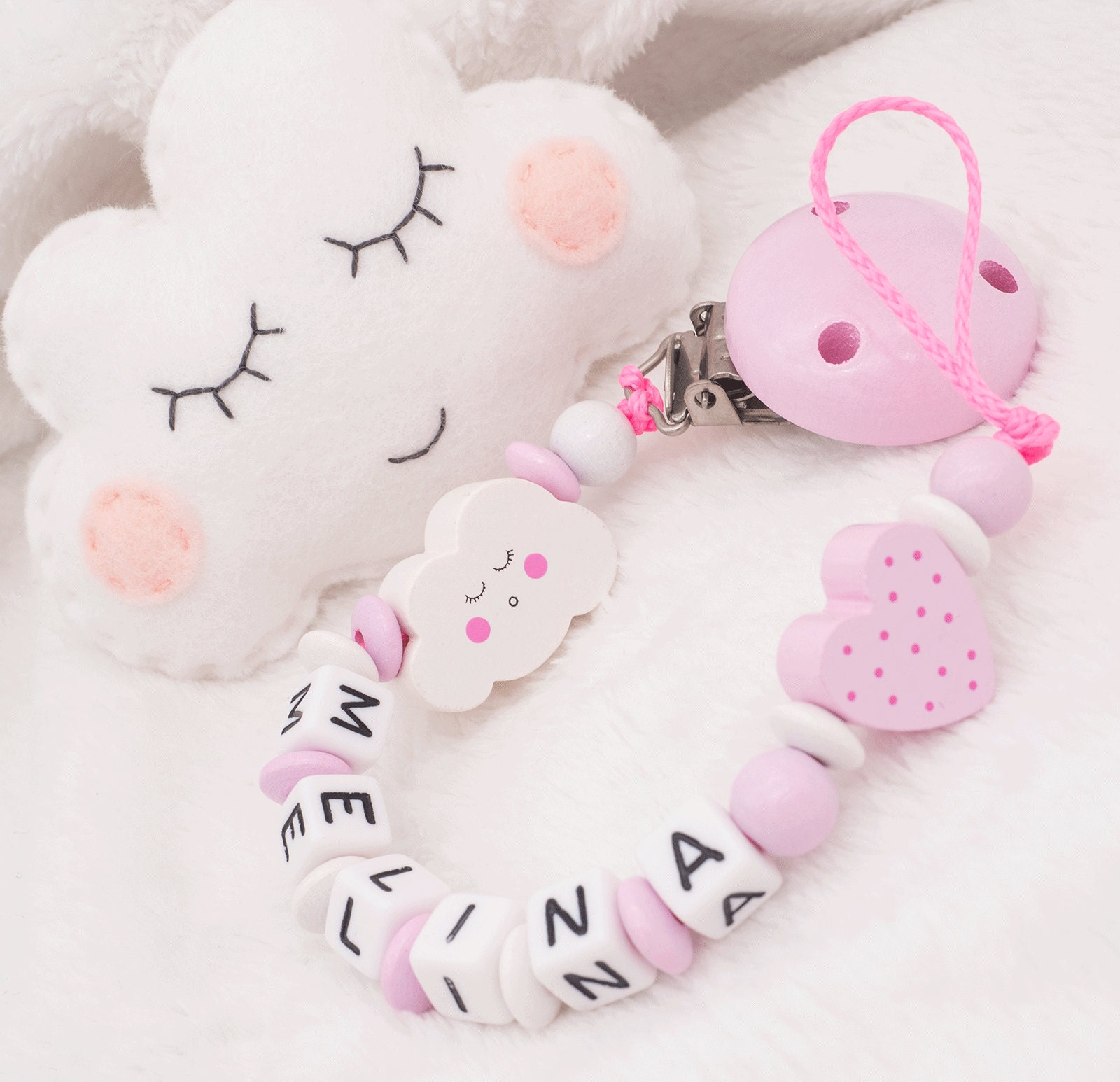 Schnullerkette mit Namen ★ MINI Prinzessin ★ Mädchen ★ Baby ★ rosa Glitzer ★