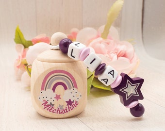 Milk Tooth Box Named Girl RAINBOW Glitter Gift Milk Teeth Teeth Teeth Birthday