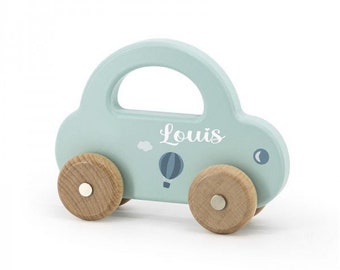 Babygeschenk zur Geburt Junge - Holzauto personalisiert - Holzspielzeug individuell mit Namen als Geschenk zur Geburt türkis