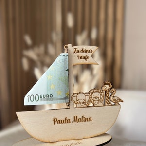 Taufgeschenk Geldgeschenk ARCHE NOAH personalisiert aus Holz Taufgeschenke für Mädchen Jungen Taufe Babygeschenk Geburt Bild 1