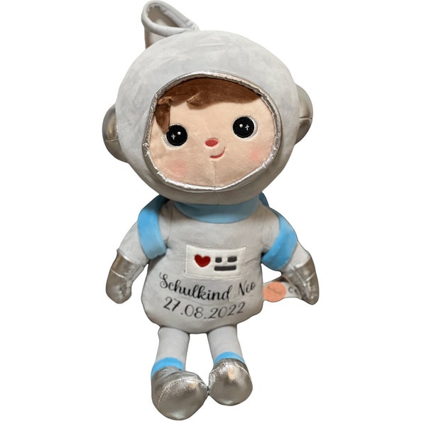 Kuscheltier mit Namen Junge Astronaut personalisiert Baby Geschenk Geburt Taufe blau grau Babyshower Stofftier Geburtstagsgeschenk Kind