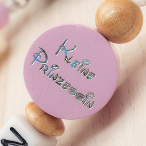 Schnullerkette mit Namen Mädchen REH kl Prinzessin rosa Babygeschenk Geburt Taufe Holz Bild 2