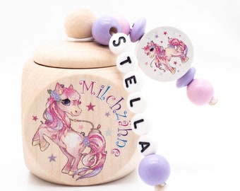 Milk tooth box personalized UNICORN girl - tooth box made of wood to store milk teeth - gift from the tooth fairy with letter