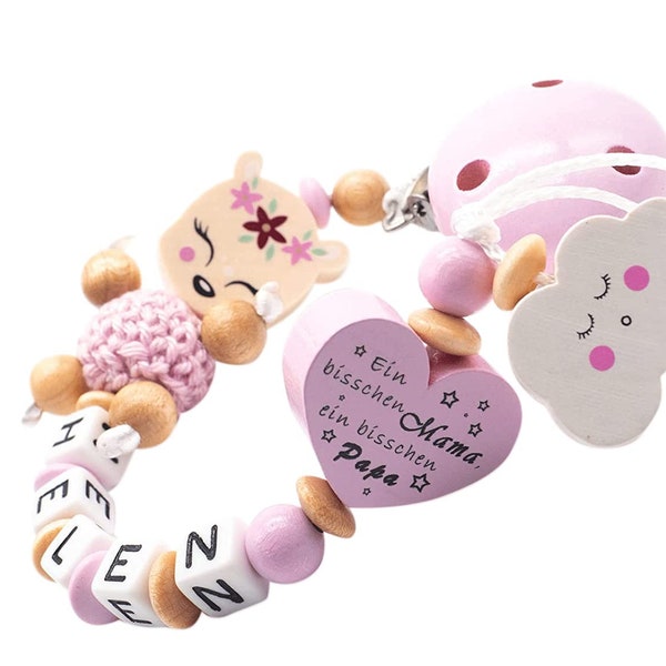 Nuckelkette mit Namen Mädchen Reh Krone rosa Glitzer