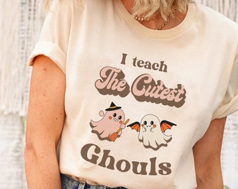 I Teach The Cutest Ghouls Shirt, Retro Halloween Teacher Tee, Spooky Season Costume , Boho Witch Tee, I Teach The Cutest Pumpkins