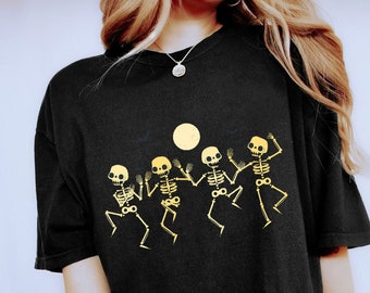 Halloween Party Dancing Skeleton Shirt, Halloween Comfort Colors shirt, Skeleton Dancing Halloween Tee Shirt