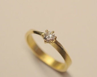 Möbiusband Gelbgold Solitärring, 750er Goldring mit Diamant (River / VS1), Diamantring